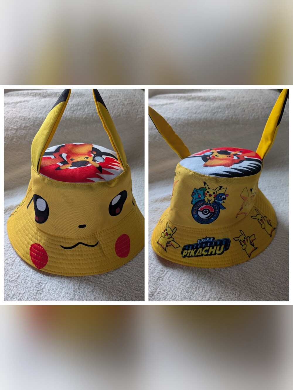 Pokemon Detective Pikachu Yellow Bucket Hat With Ears Kids Or Size Small